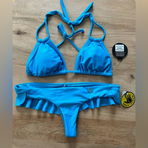 NWT Body Glove Smoothie Blue Bikini Set Tong with Back Rufffle - Picture 7 of 7
